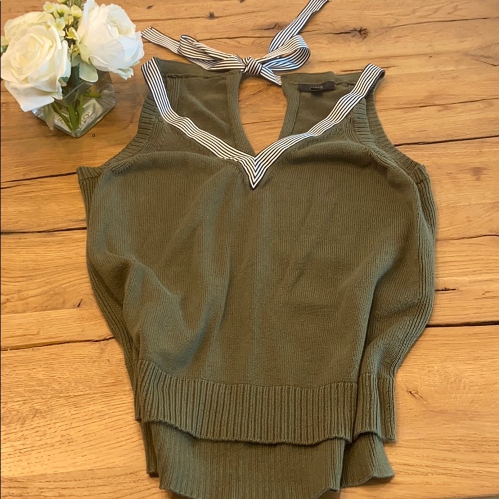 J Crew olive green sweater tank w/black white bow